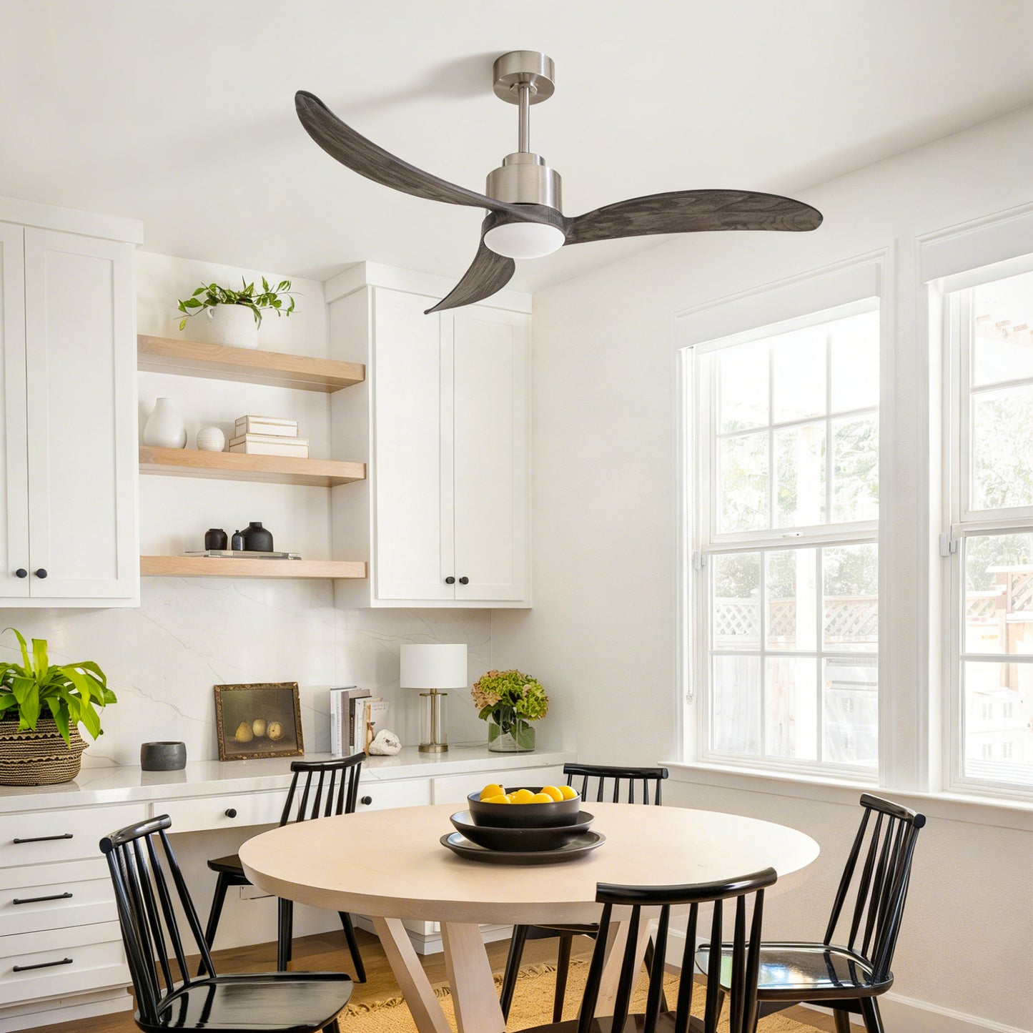 52" Nickel & Wood Ceiling Fan with Remote - view 2