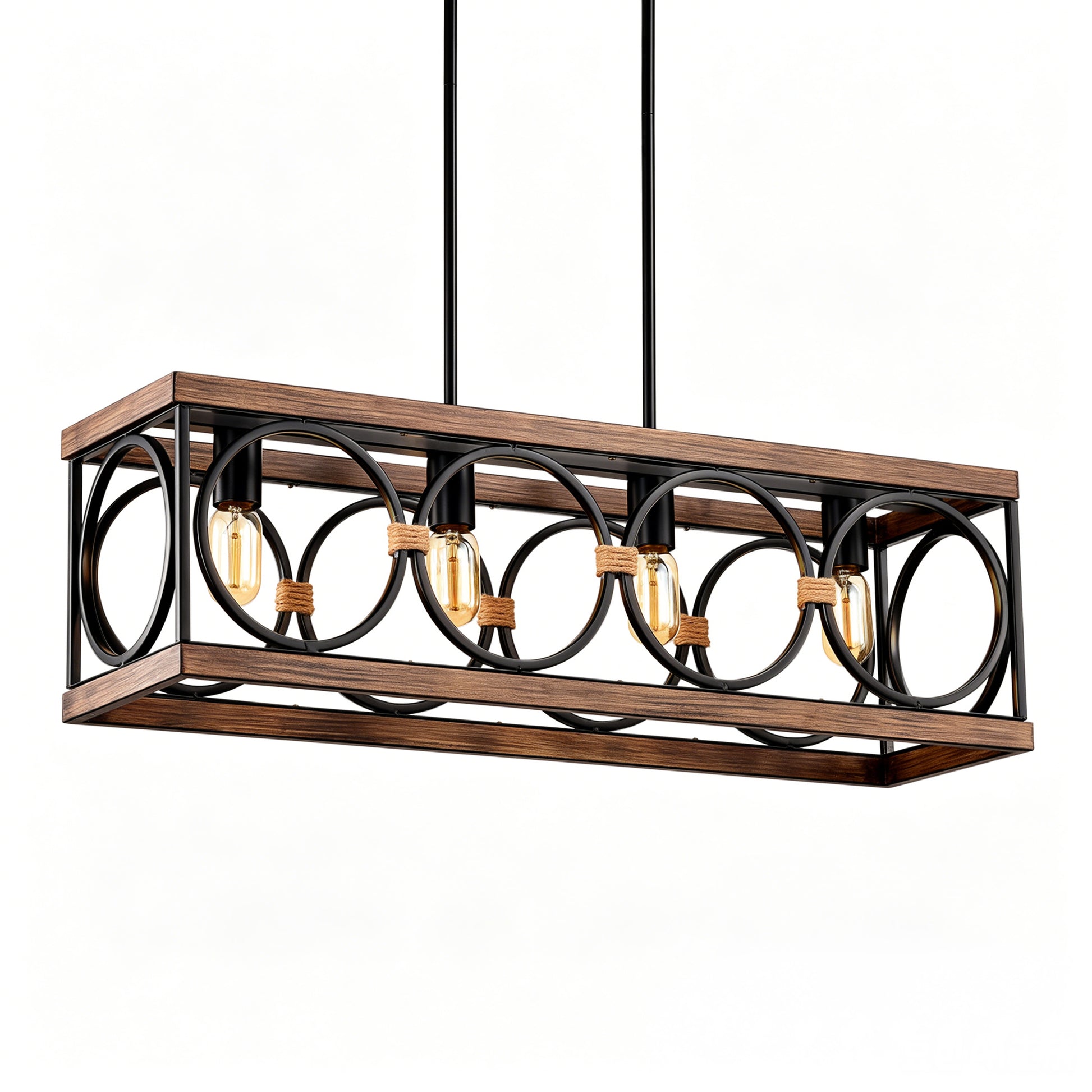 31.6" 4-Light Wood & Black Farmhouse Chandelier