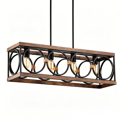 31.6" 4-Light Wood & Black Farmhouse Chandelier