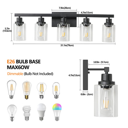 31" 5-Light Black Industrial Vanity Wall Light - view 7