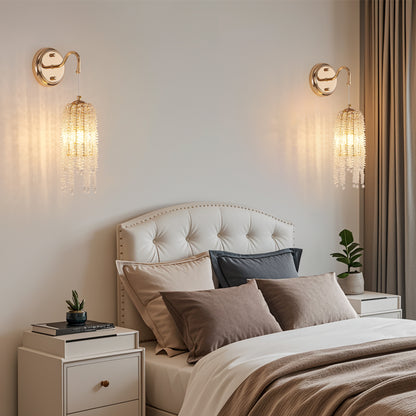 Gold Cascading Crystal Bead Wall Light, Set of 2 - view 3