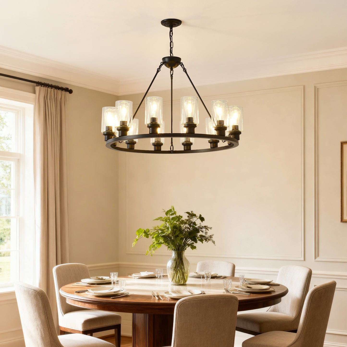 34.5" Black Wagon Wheel Farmhouse Chandelier, 12-Light - view 4