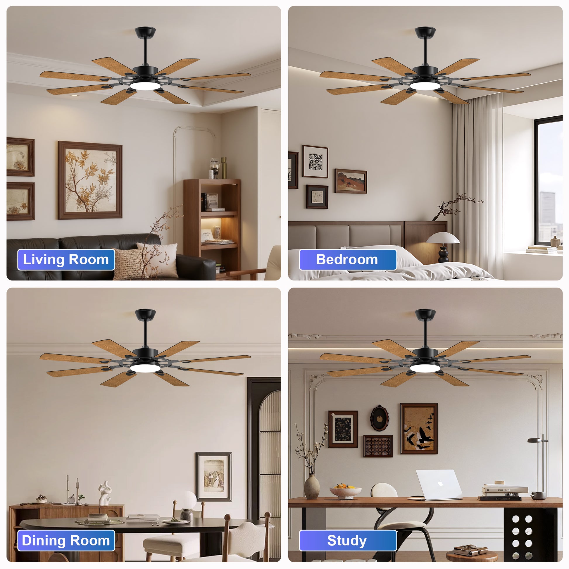 60" Black Windmill Ceiling Fan with Remote - view 4