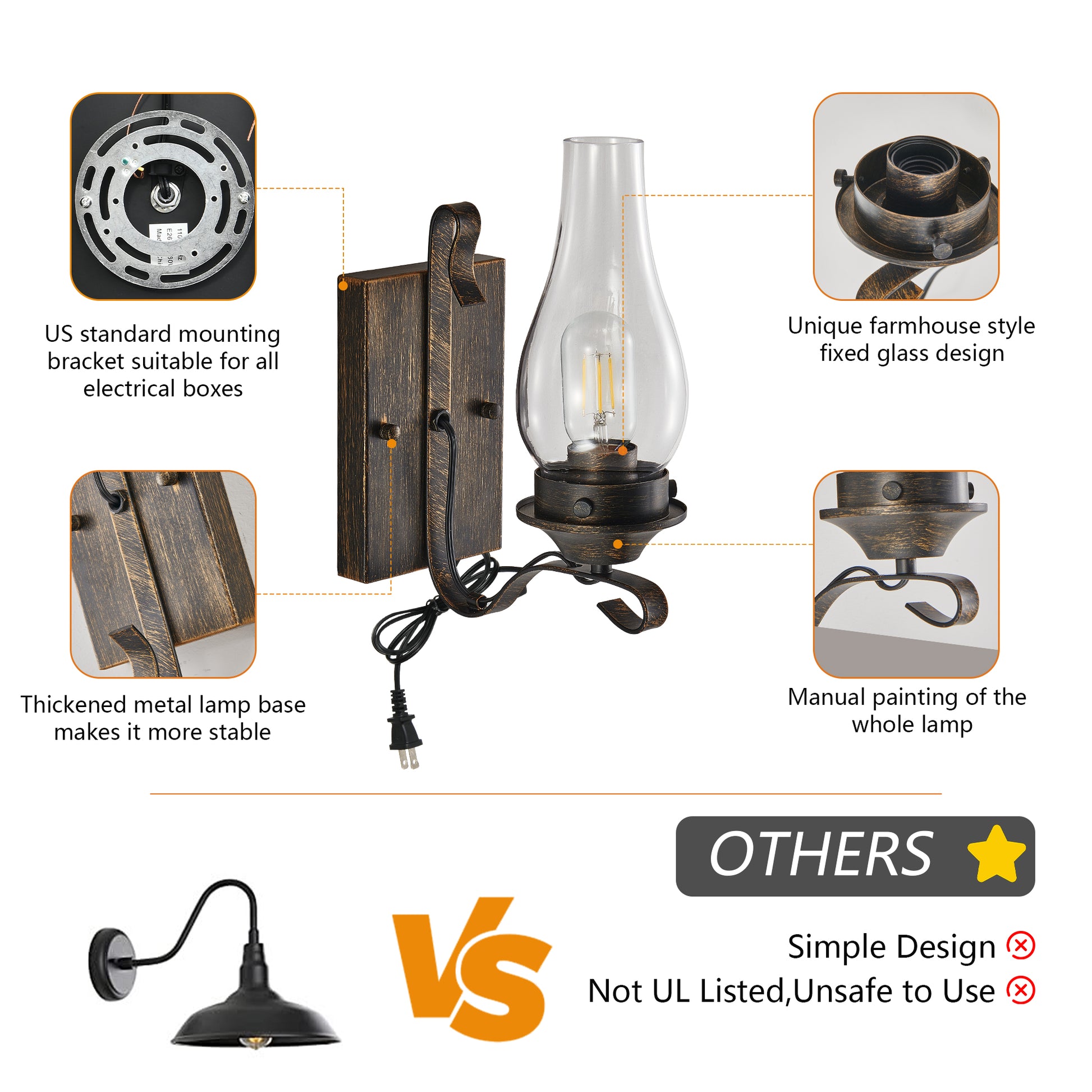 Black & Gold Farmhouse Plug-In Wall Sconce, Set of 2 - view 7