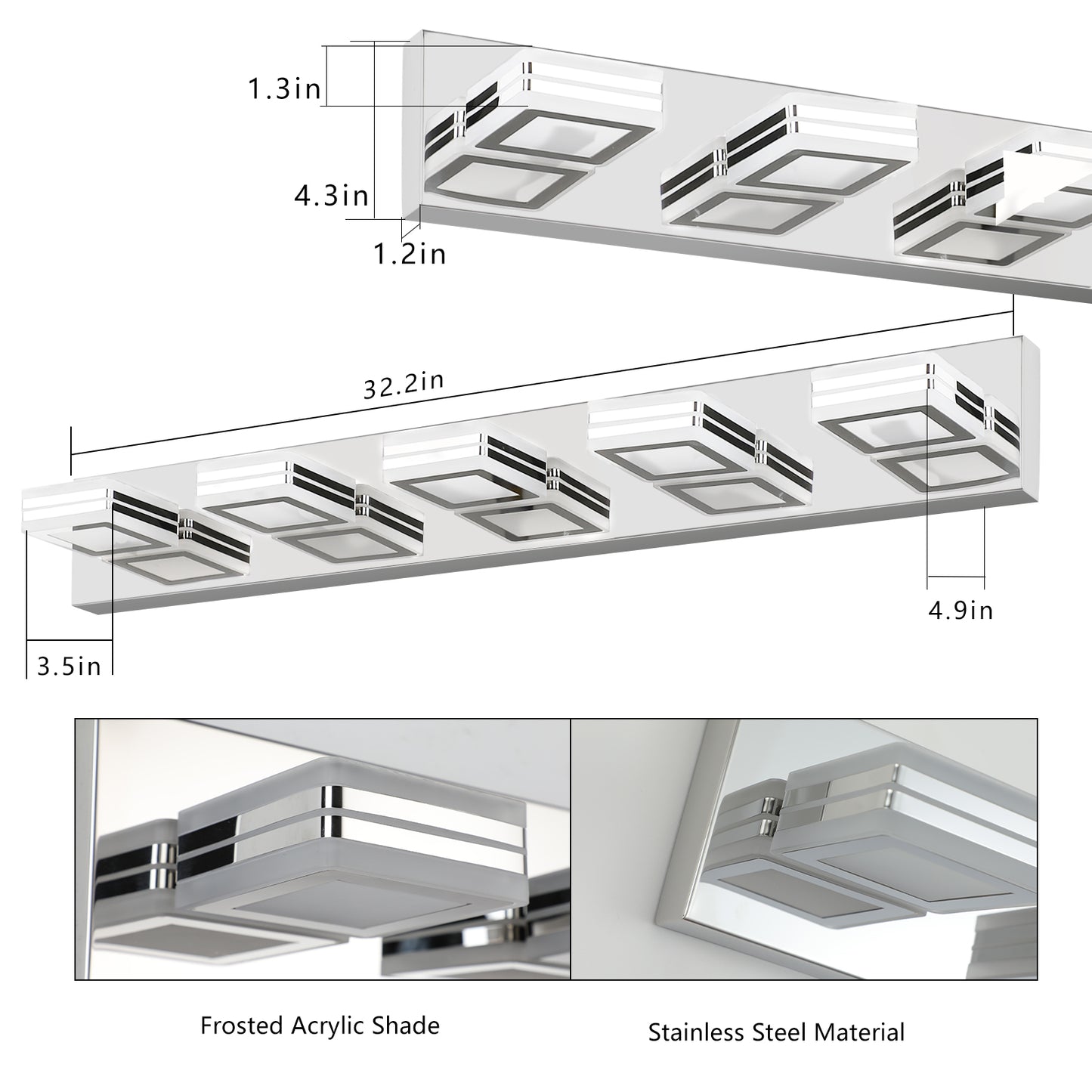 32" 5-Light Chrome Acrylic LED Vanity Wall Light - view 7