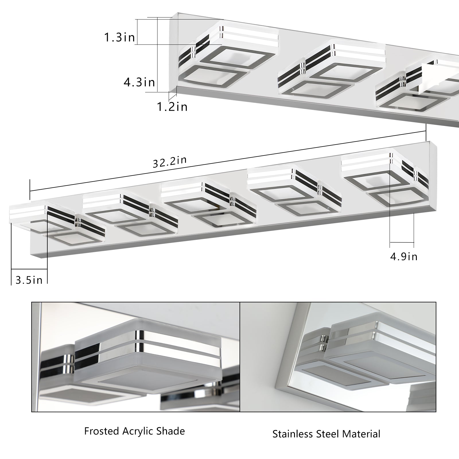 32" 5-Light Chrome Acrylic LED Vanity Wall Light - view 7