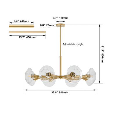 36" 8-Light Gold Sputnik Chandelier with Clear Glass - view 11