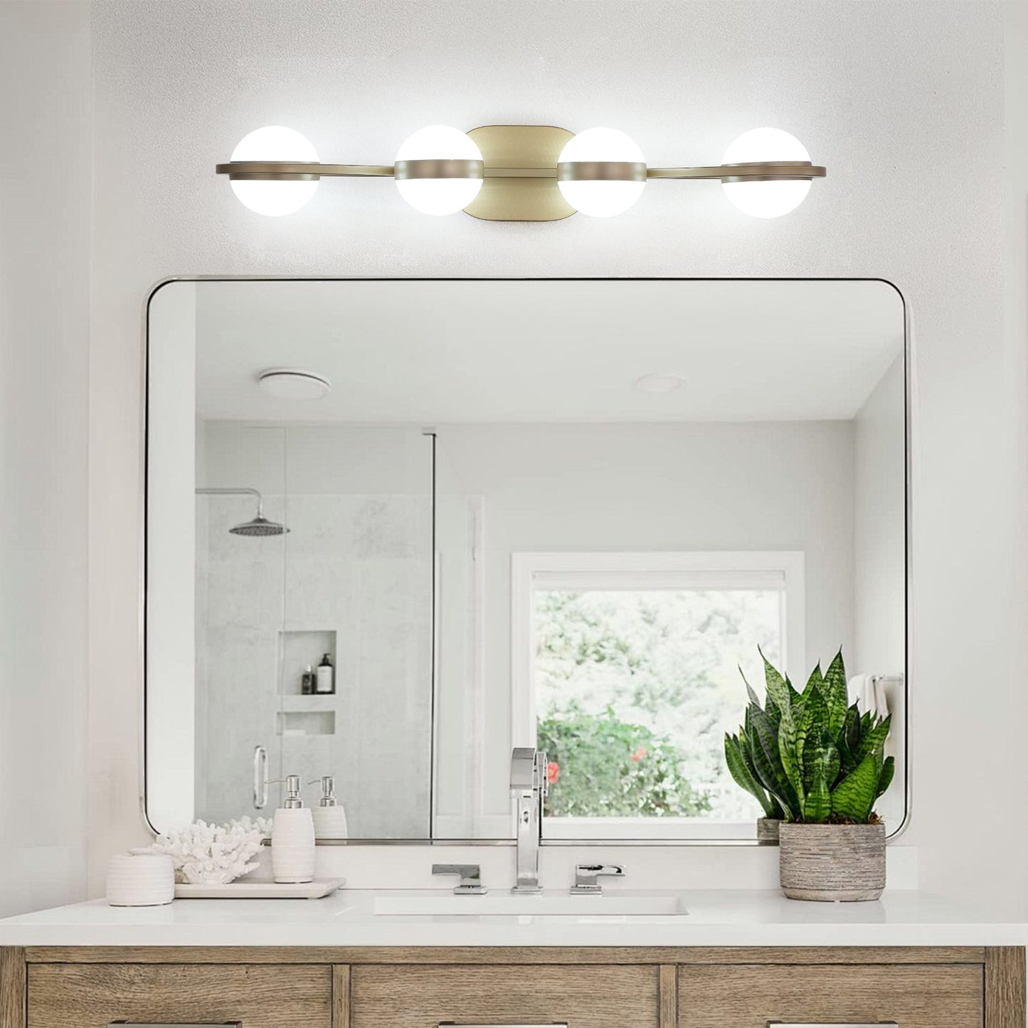 28" 4-Light Gold LED Vanity Light with Crystal Sand Shades - view 3
