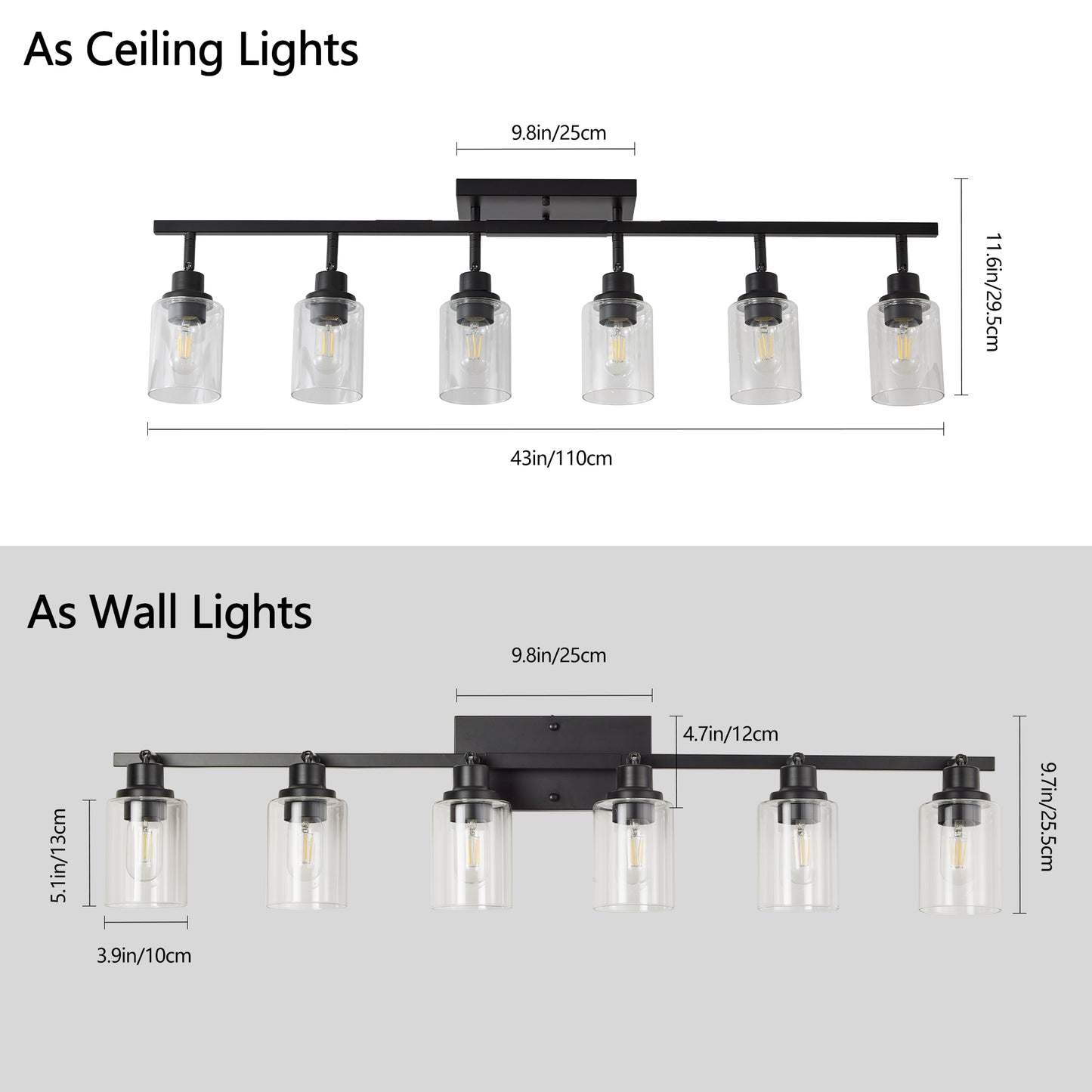6-Light Black Track Lighting Kit with Glass Shades - view 8