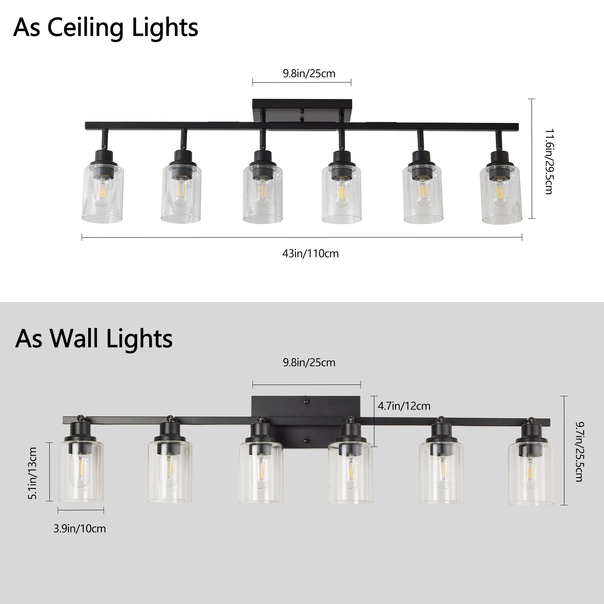 6-Light Black Track Lighting Kit with Glass Shades - view 8