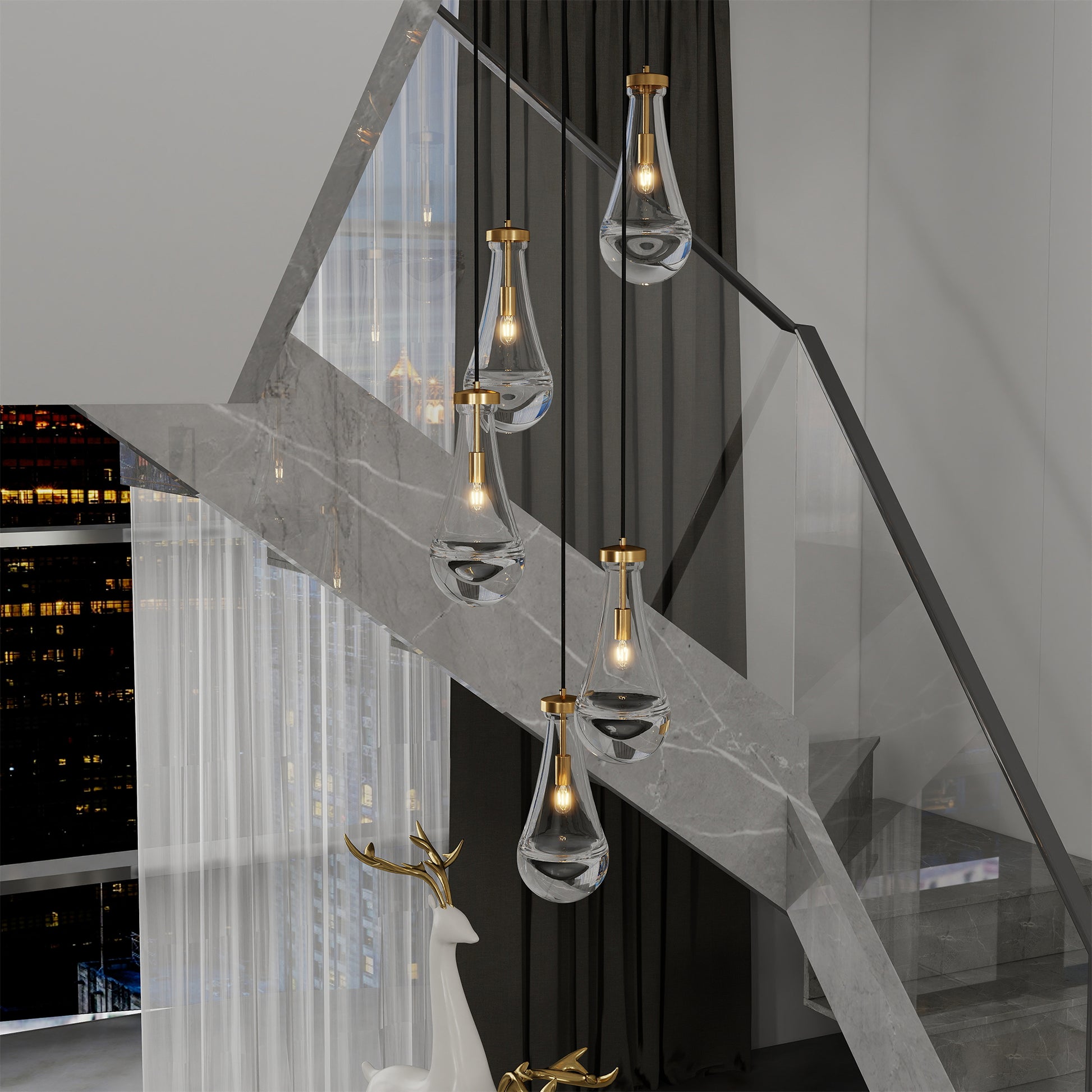 5-Light Brass Cluster Pendant Chandelier - view 4