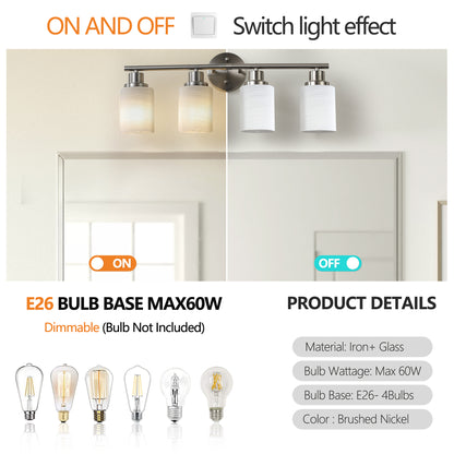 24" 4-Light Brushed Nickel Vanity Light with Frosted Glass - view 8