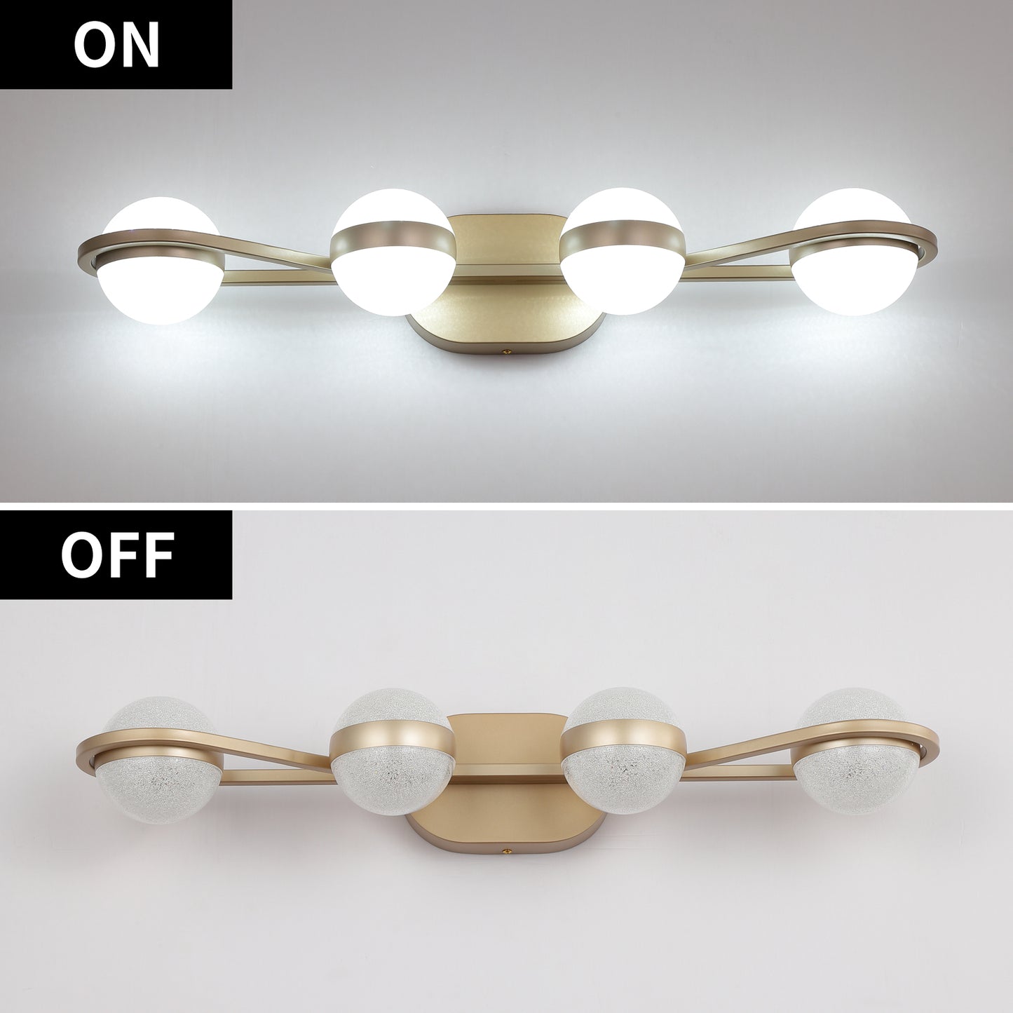 28" 4-Light Gold LED Vanity Light with Crystal Sand Shades - view 7