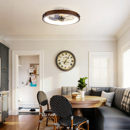 20" Walnut & Black Flush Mount Ceiling Fan with Dimmable LED - view 4