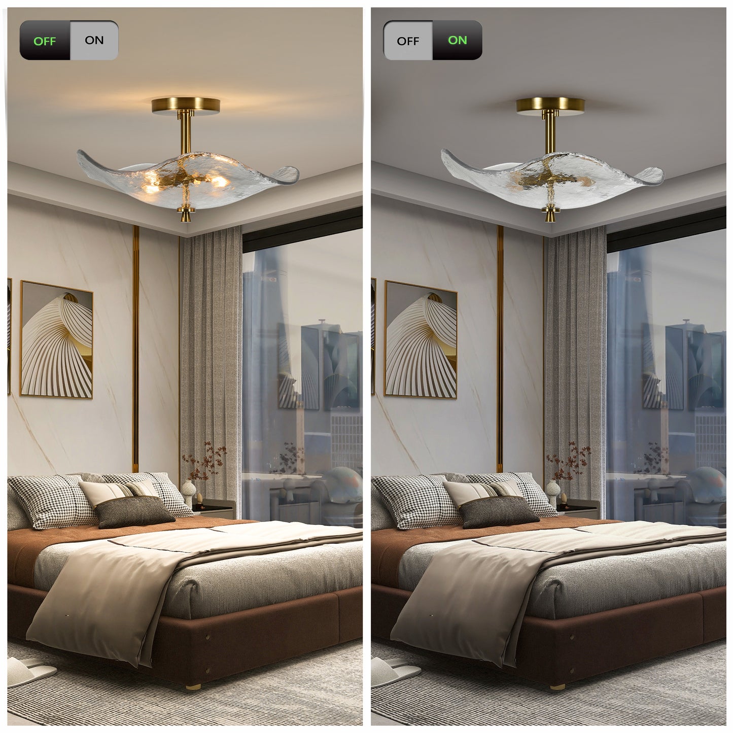 16.5" 2-Light Gold Glass Semi Flush Mount Ceiling Light - view 6