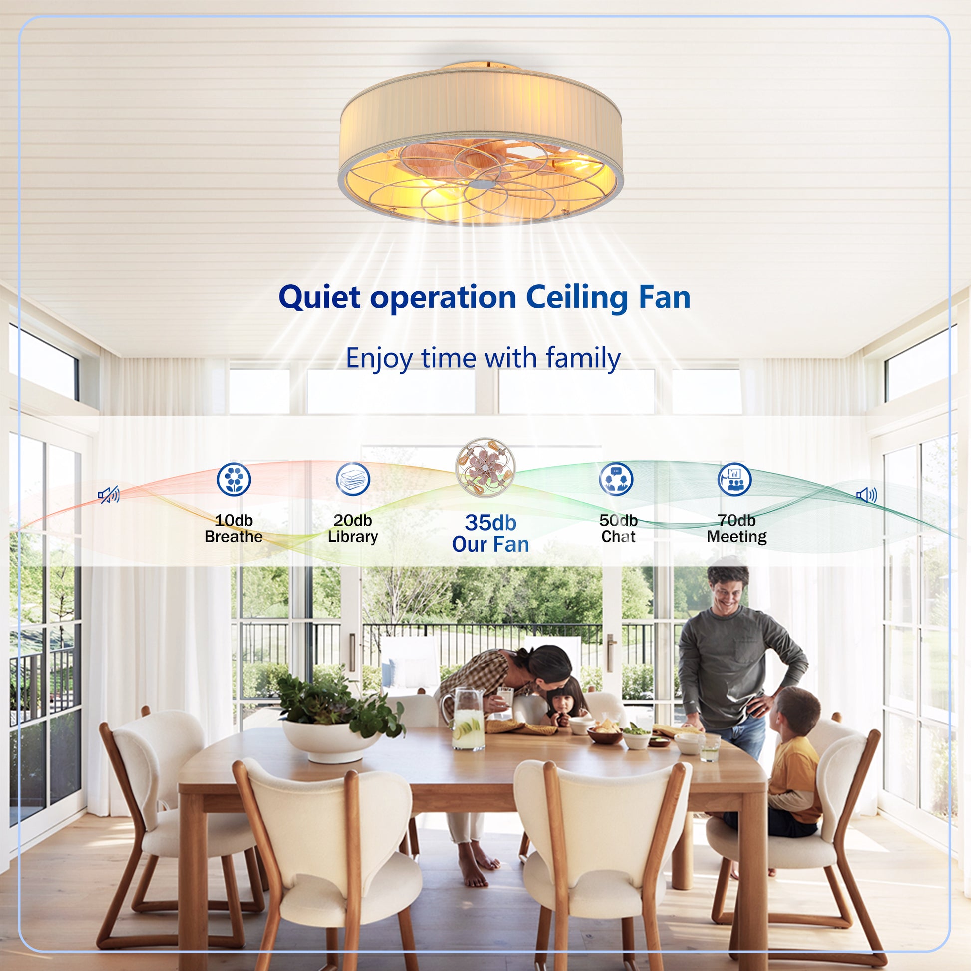 20" Matte White Fabric Farmhouse Bladeless Ceiling Fan - view 14