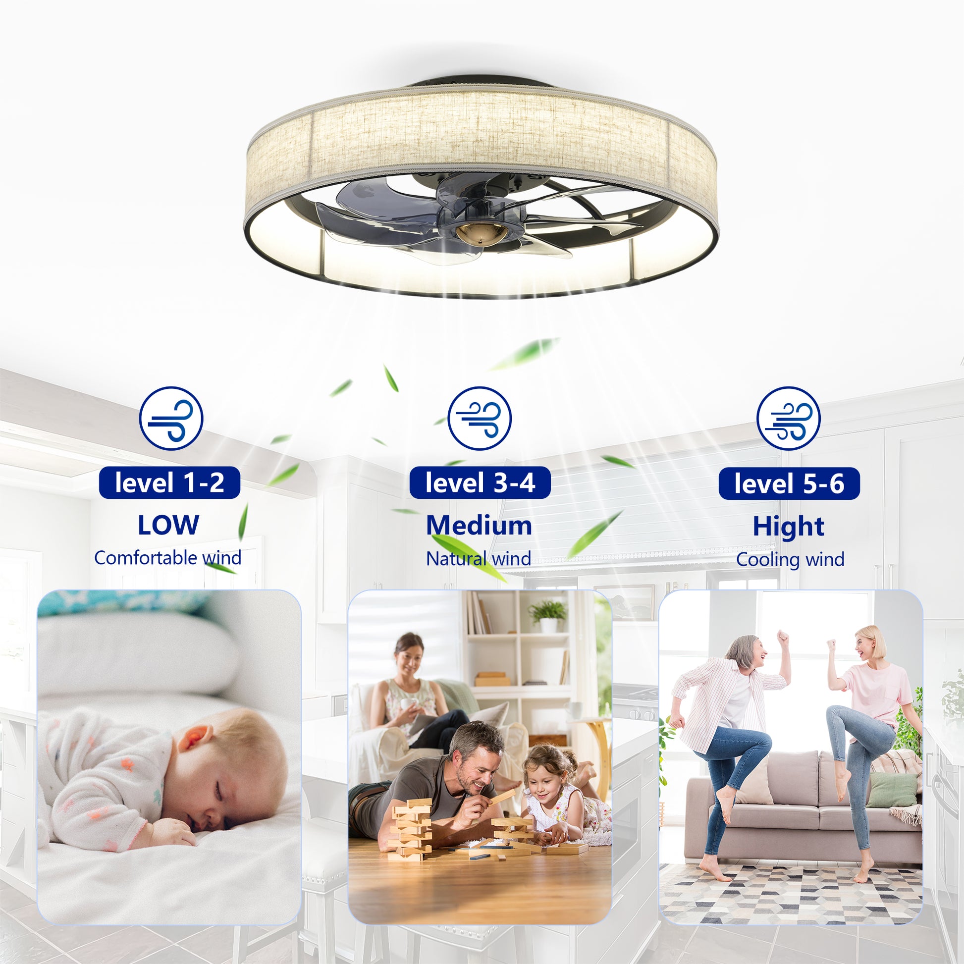 20" Matte Black Fabric Farmhouse Ceiling Fan with Remote - view 13
