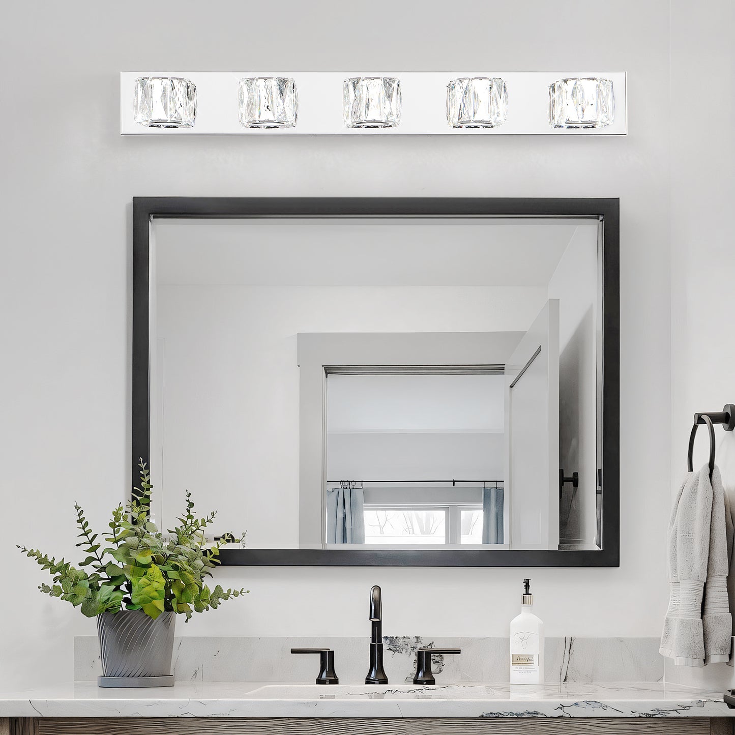 35" 5-Light Chrome Crystal LED Vanity Light