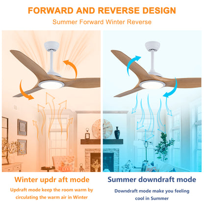 52" Matte White & Natural Wood Ceiling Fan with Remote - view 9
