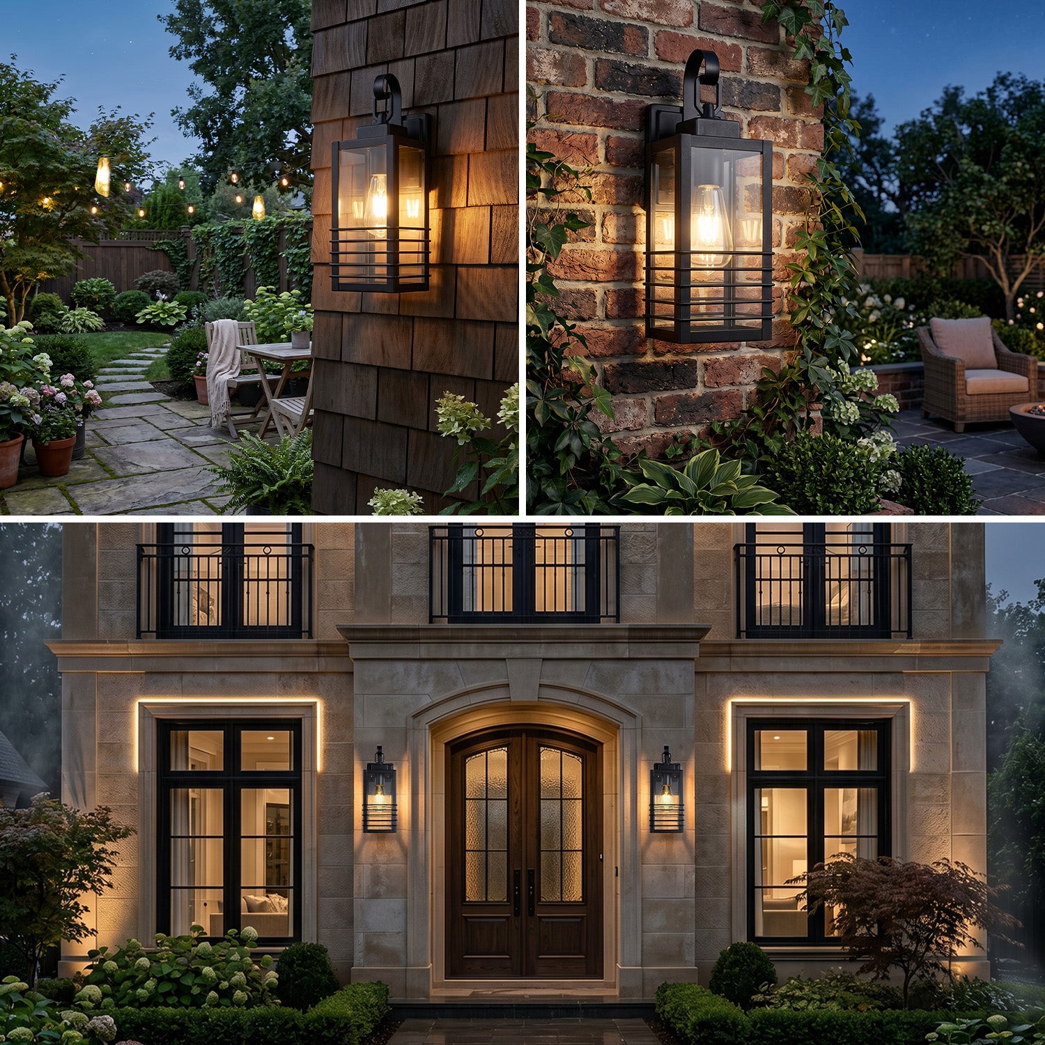 14.6" Matte Black Outdoor Wall Lantern with Glass Shade - view 3