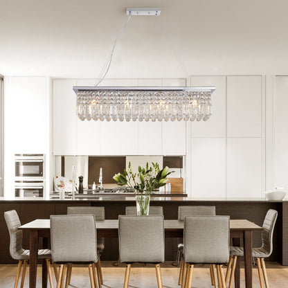 39.4" 8-Light Chrome Raindrop Crystal Chandelier
