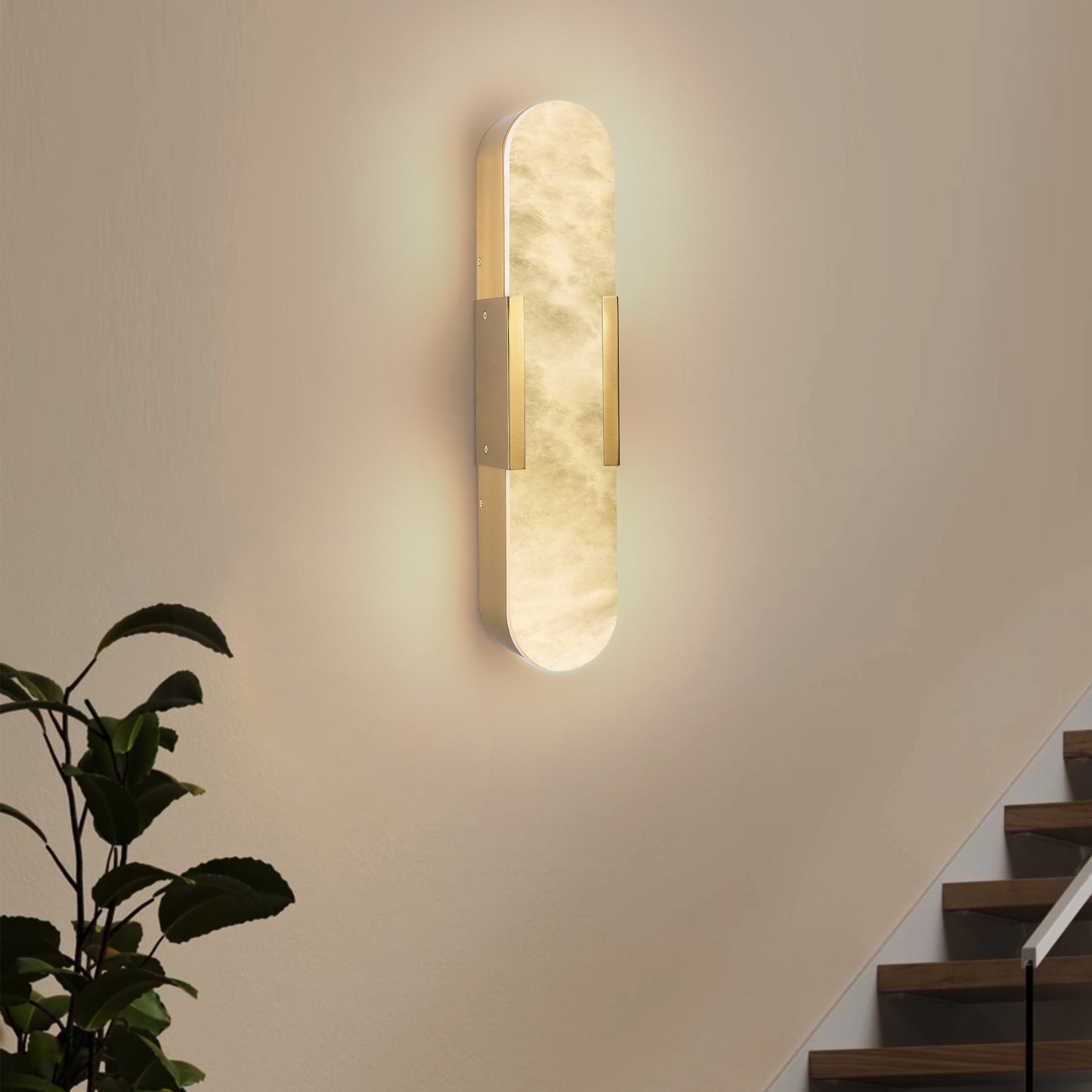 19.7" Gold Natural Marble Wall Light, Set of 2