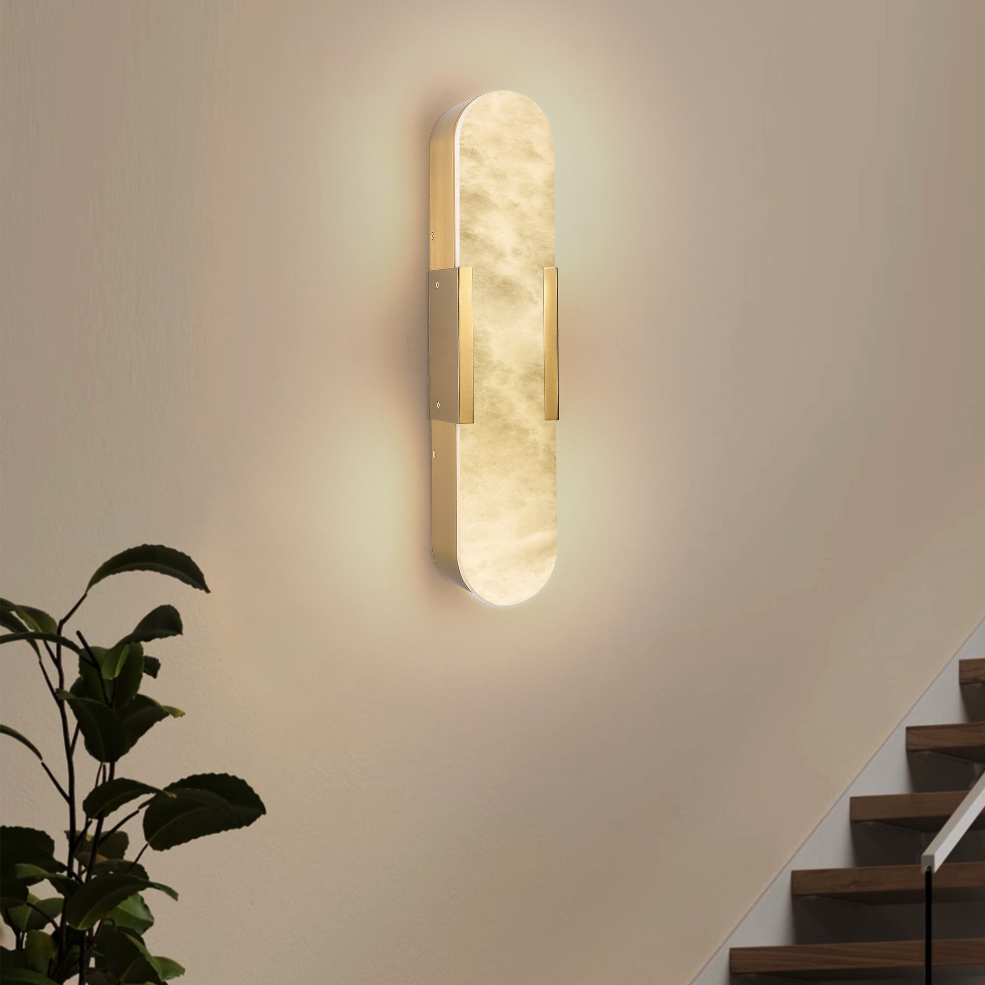 19.7" Gold Natural Marble Wall Light, Set of 2