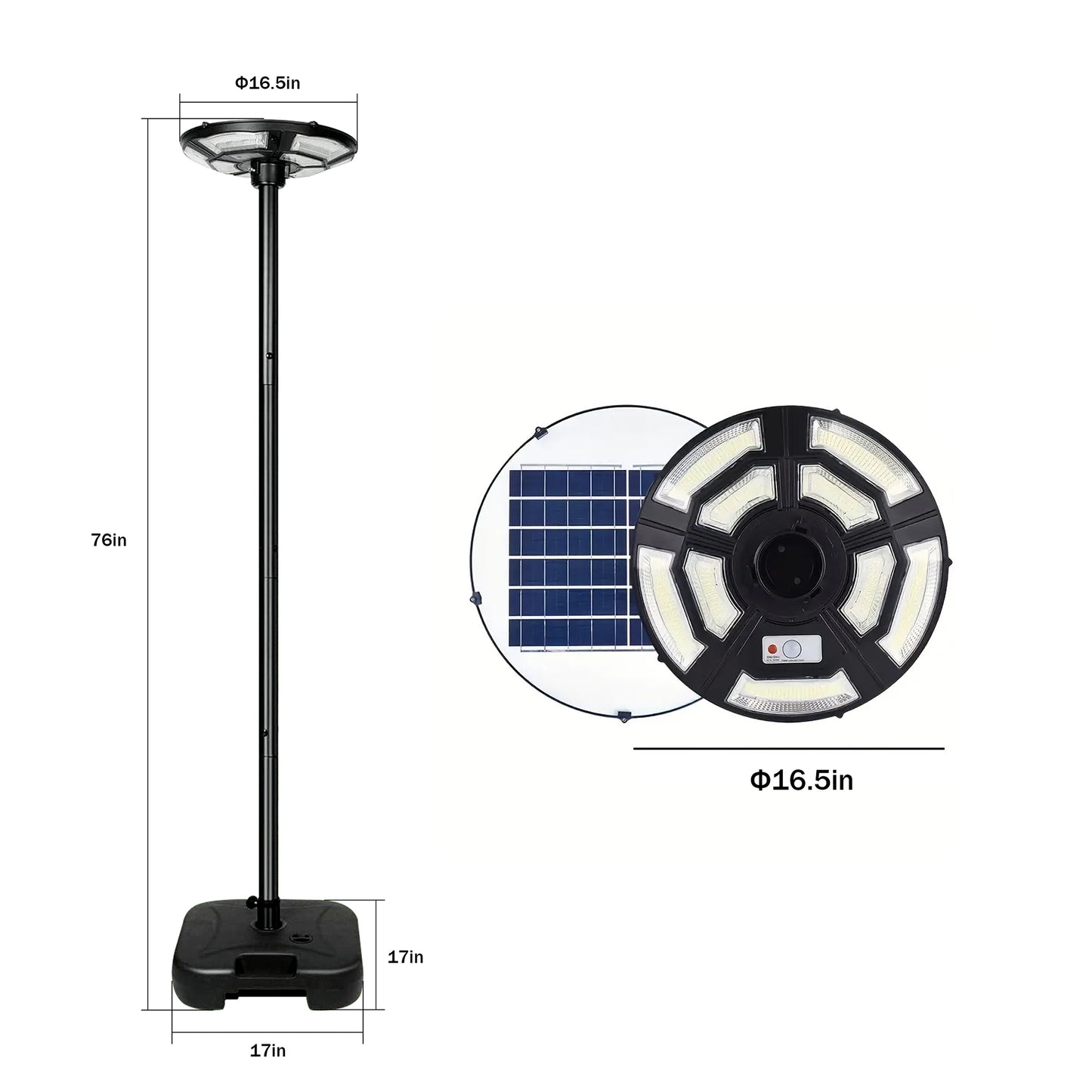 Black Solar UFO LED Street Light with Pole - view 14