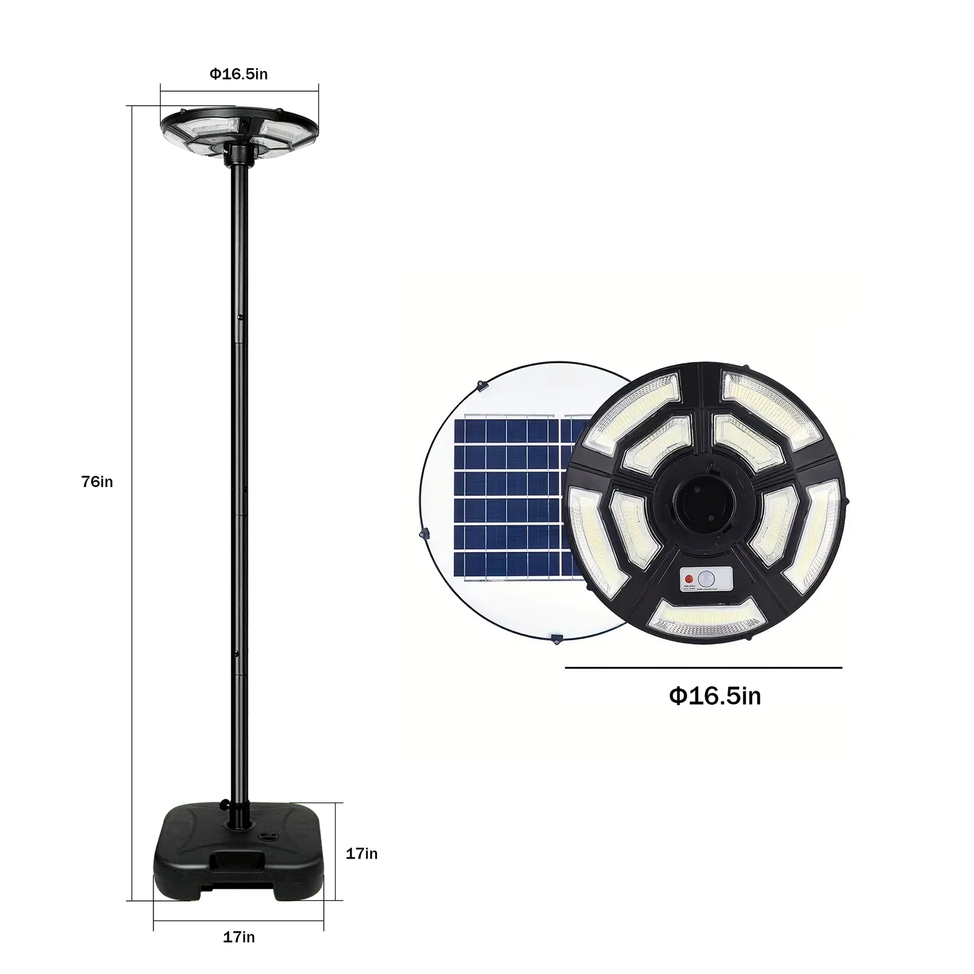 Black Solar UFO LED Street Light with Pole - view 14