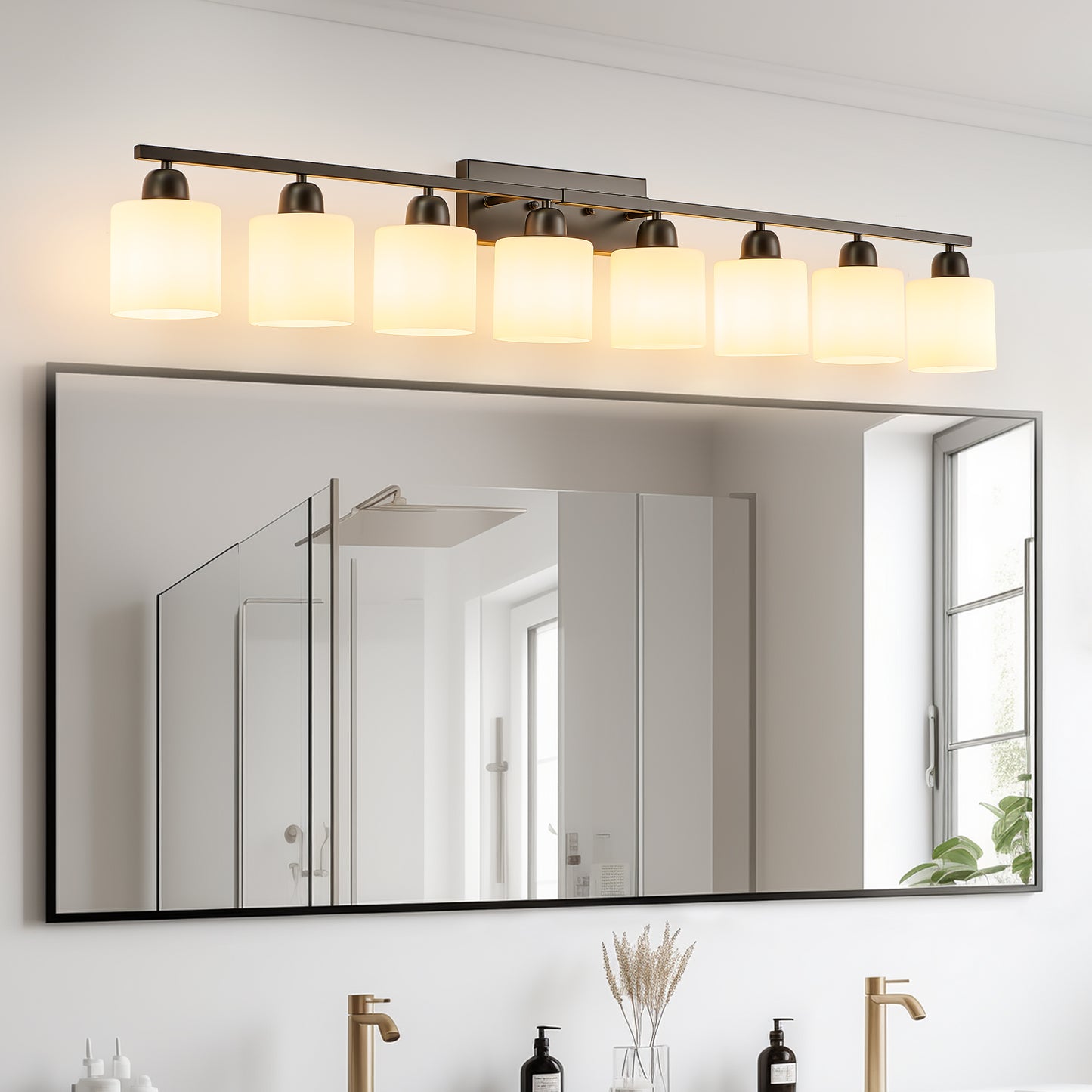 52" 8-Light Matte Black Vanity Light with Frosted Glass - view 3