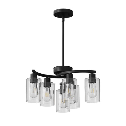 6-Light Black Farmhouse Chandelier with Clear Glass - view 8