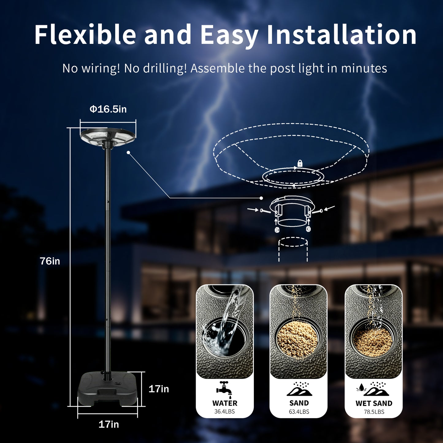 Black Solar UFO LED Street Light with Pole - view 8