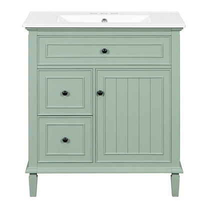30" Green Bathroom Vanity with Sink, Flip Drawer & Shelf