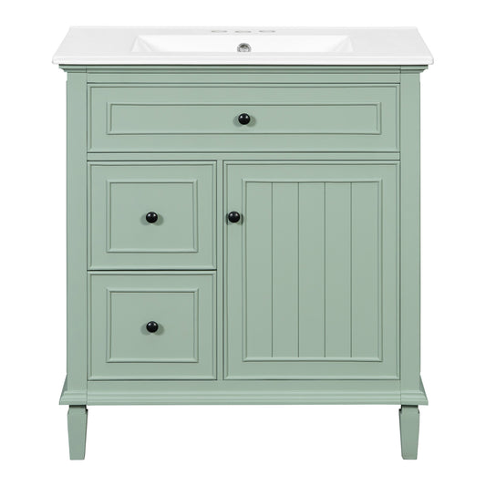 30" Green Bathroom Vanity with Sink, Flip Drawer & Shelf