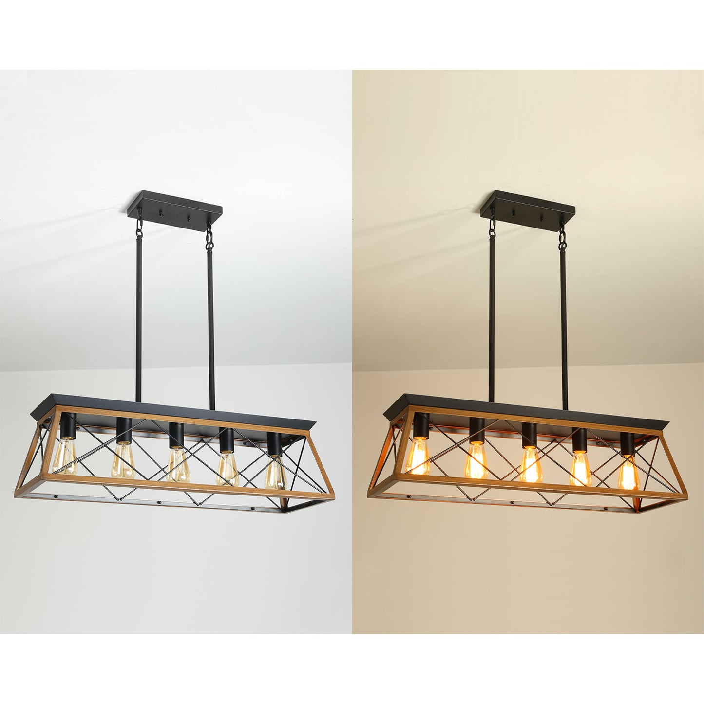 32" 5-Light Walnut Caged Industrial Chandelier - view 8
