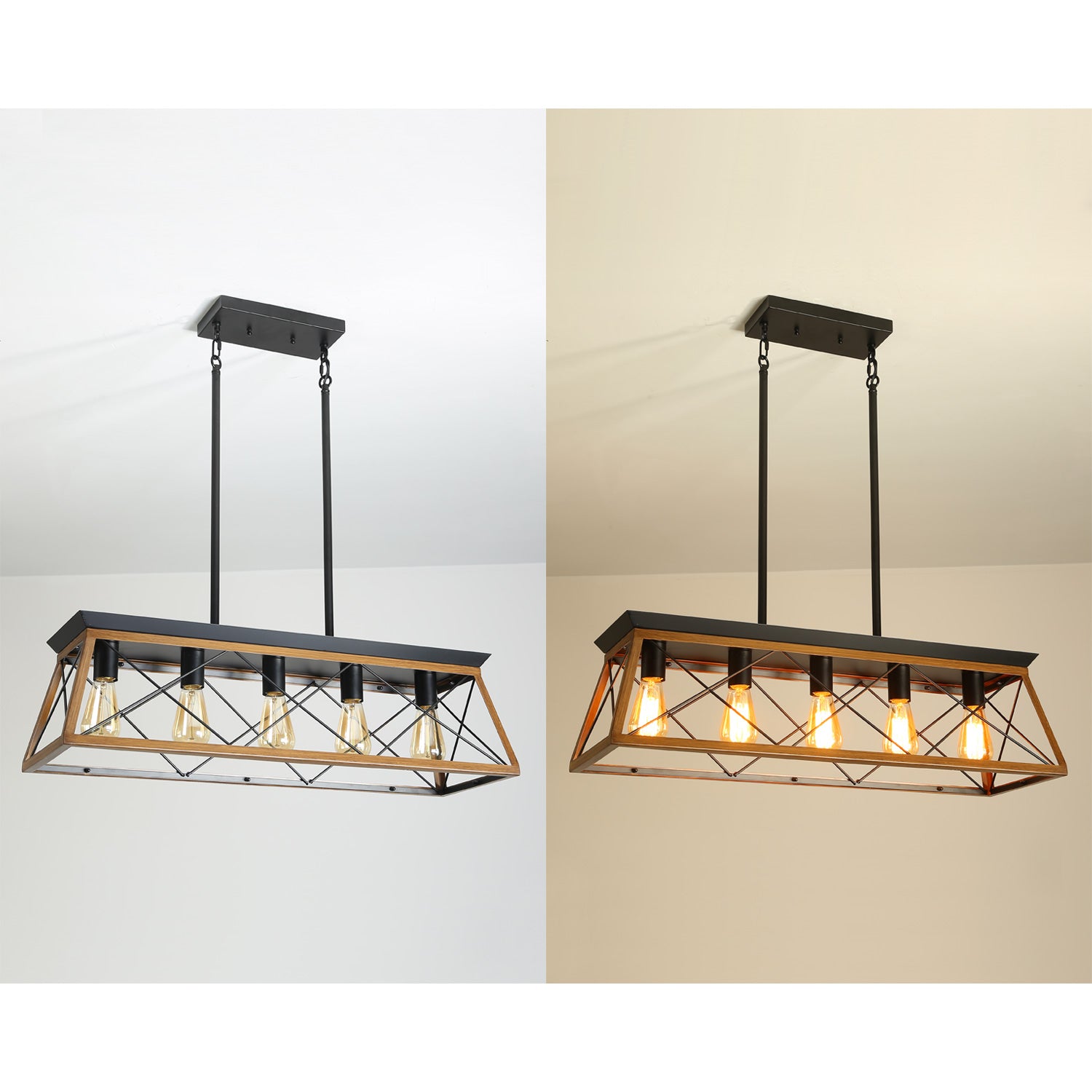 32" 5-Light Walnut Caged Industrial Chandelier - view 8