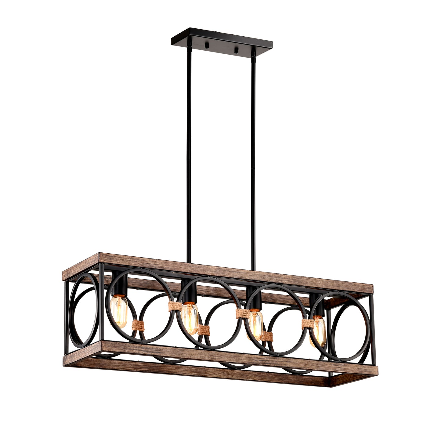 31.6" 4-Light Wood & Black Farmhouse Chandelier - view 12