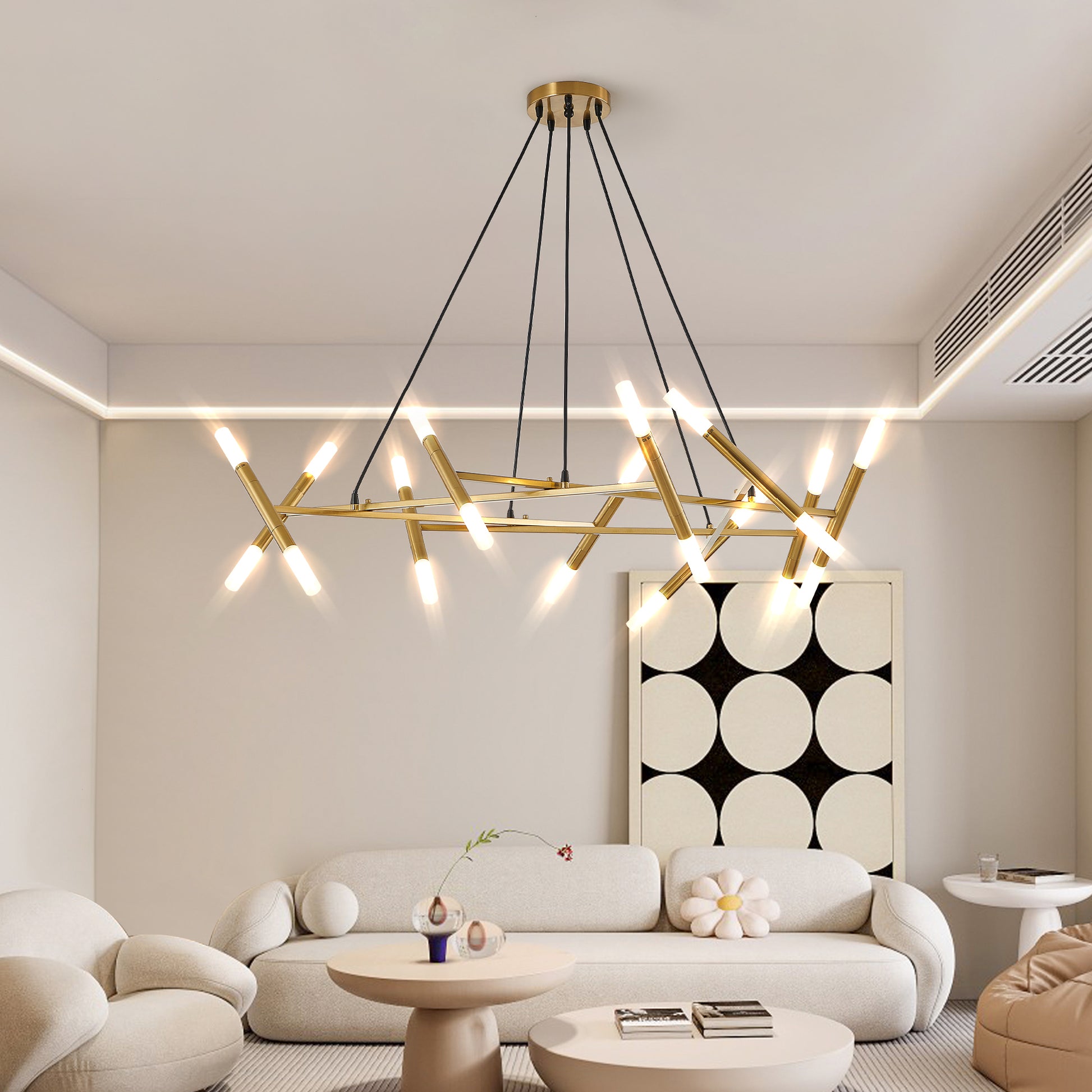 41" Gold Branch Chandelier with Frosted Tubes - view 5