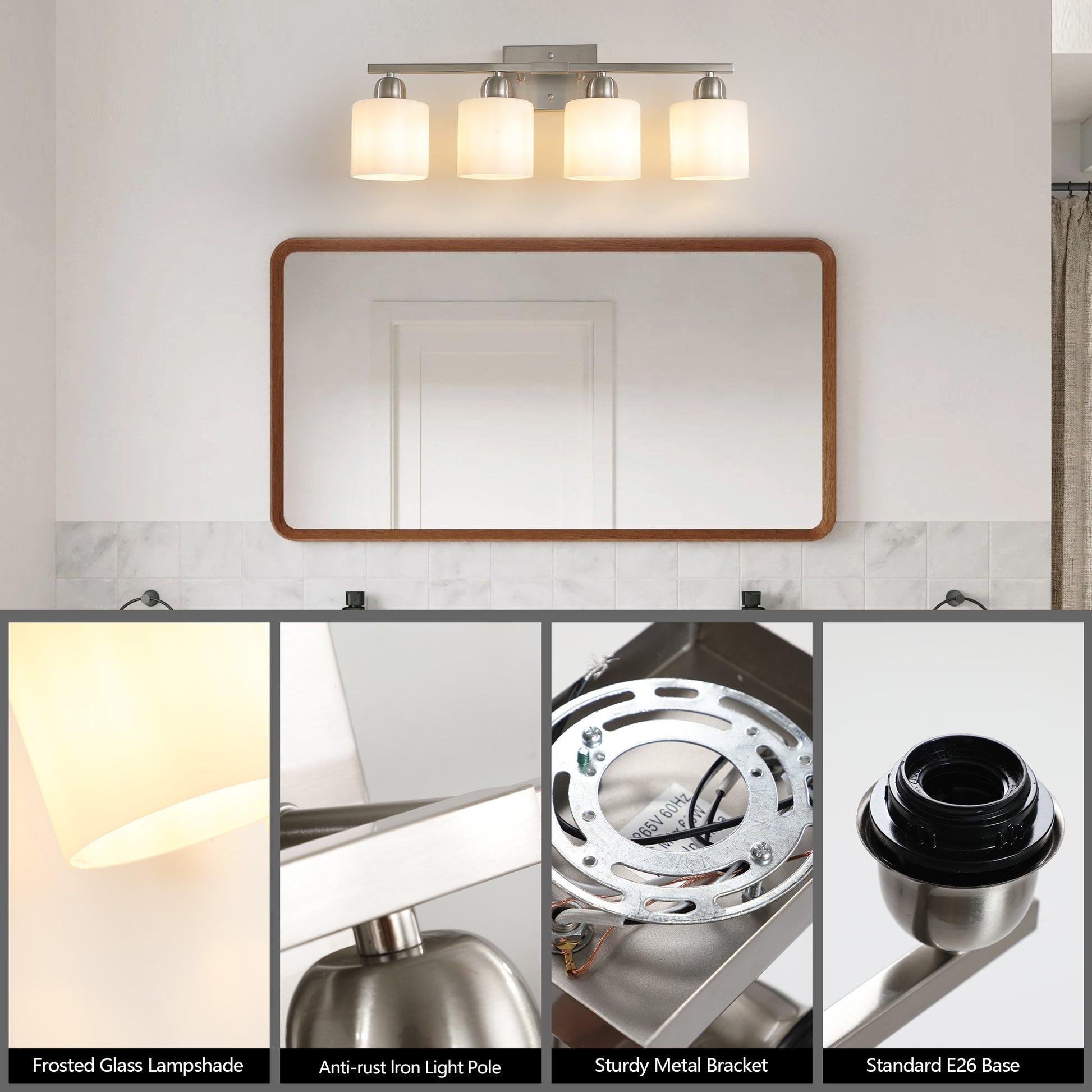 4-Light Brushed Nickel Vanity Wall Light with Frosted Glass - view 5