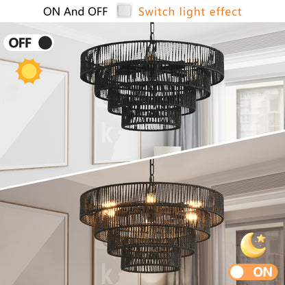 20" 4-Tier Black Hemp Rope Boho Chandelier - view 5