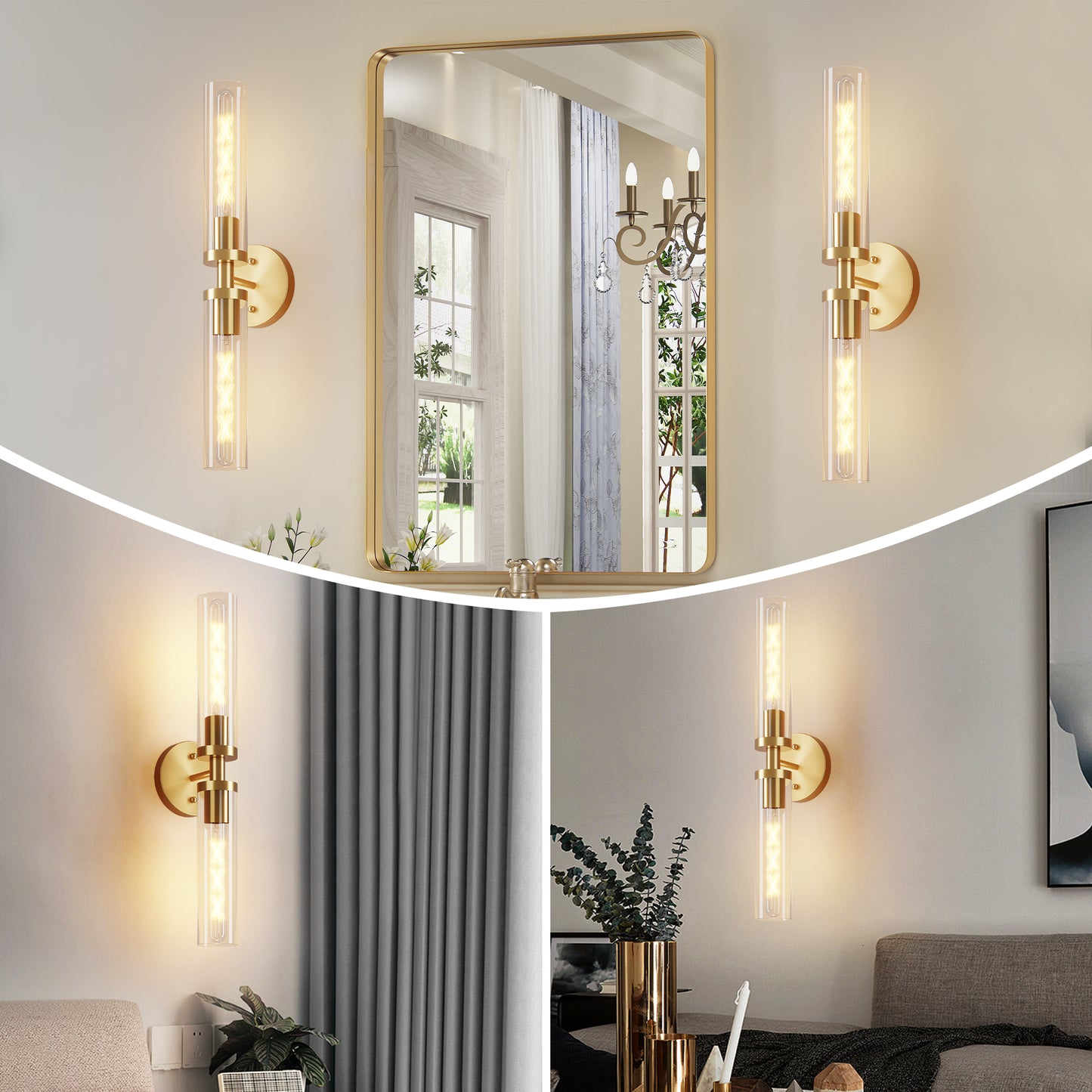 Gold Wall Light with Clear Glass, Set of 2 - view 2