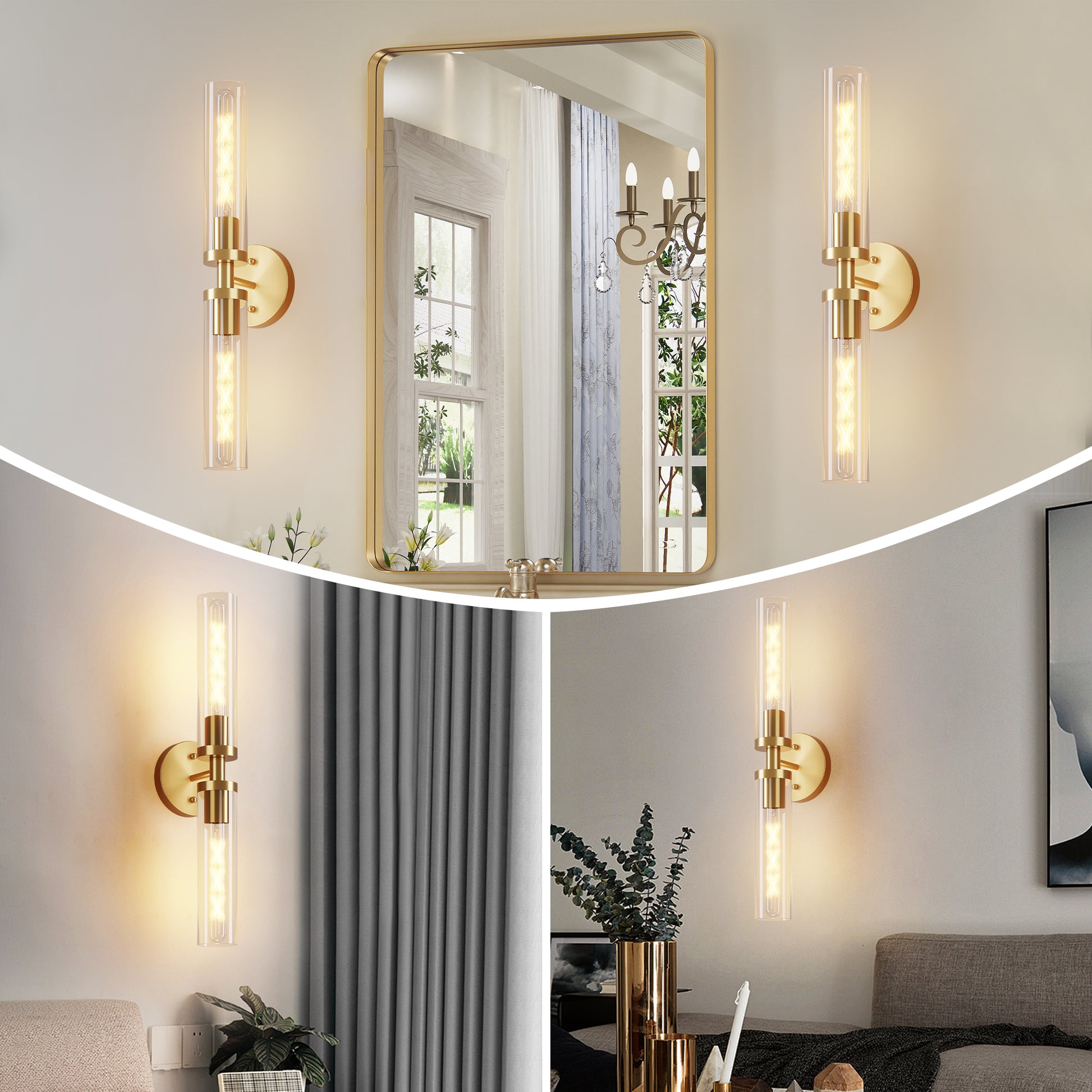 Gold Wall Light with Clear Glass, Set of 2 - view 2
