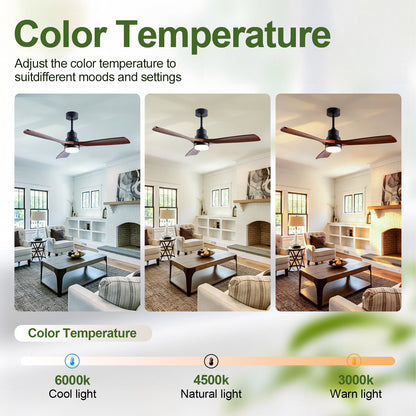52" Black & Walnut Wood Ceiling Fan with Remote - view 7
