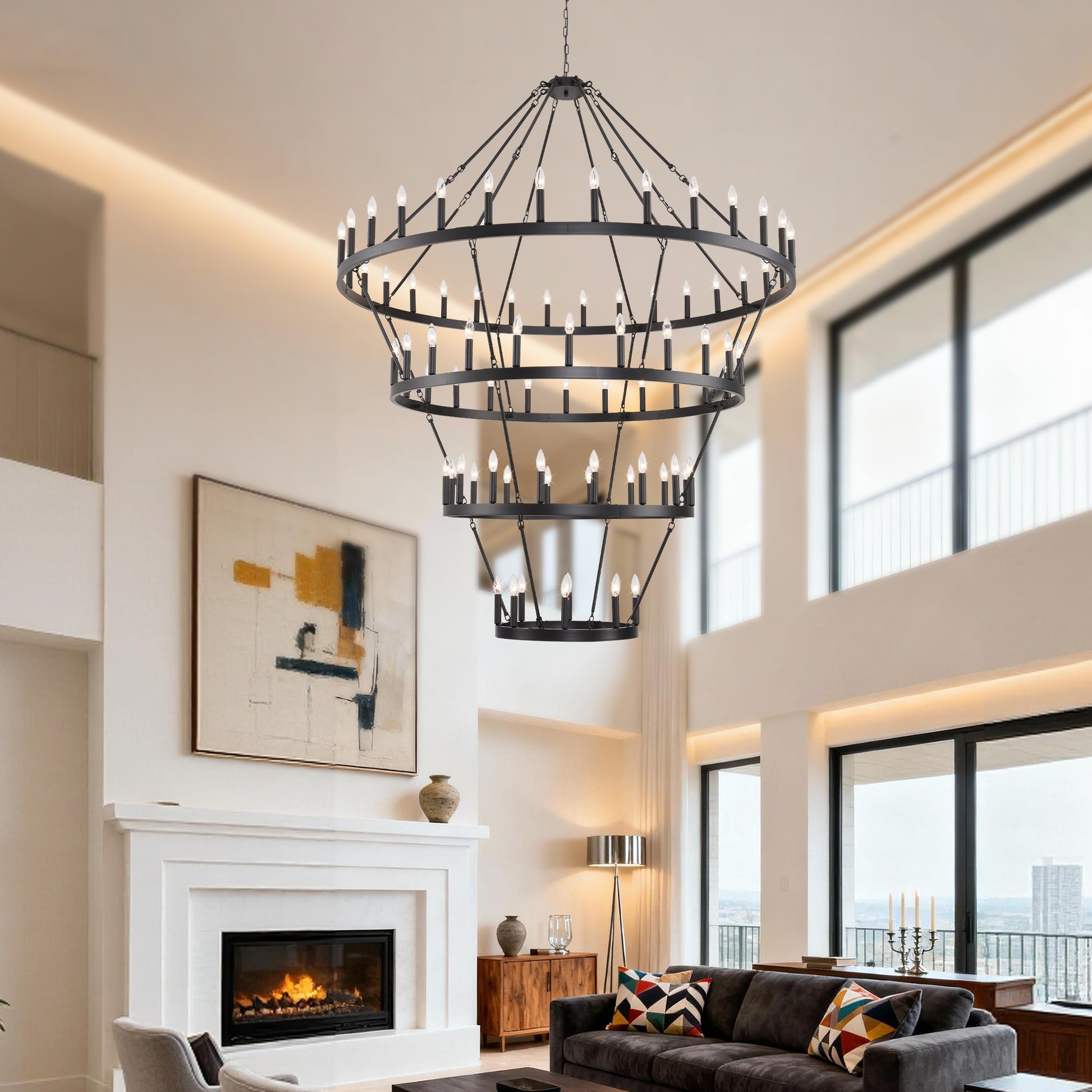 69.3" 4-Tier Wagon Wheel Farmhouse Chandelier, 80-Light - view 8