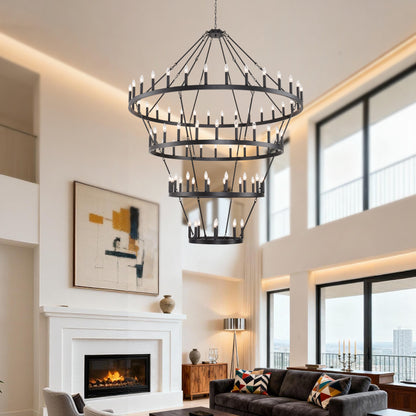69.3" 4-Tier Wagon Wheel Farmhouse Chandelier, 80-Light - view 8