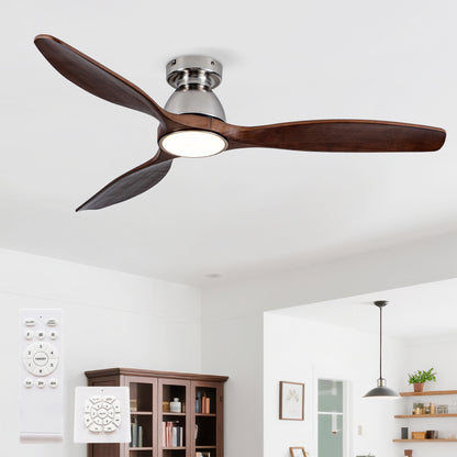 52" Walnut Solid Wood Flush Mount Ceiling Fan - view 2