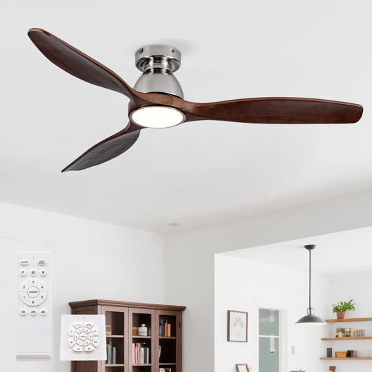 52" Walnut Solid Wood Flush Mount Ceiling Fan - view 2