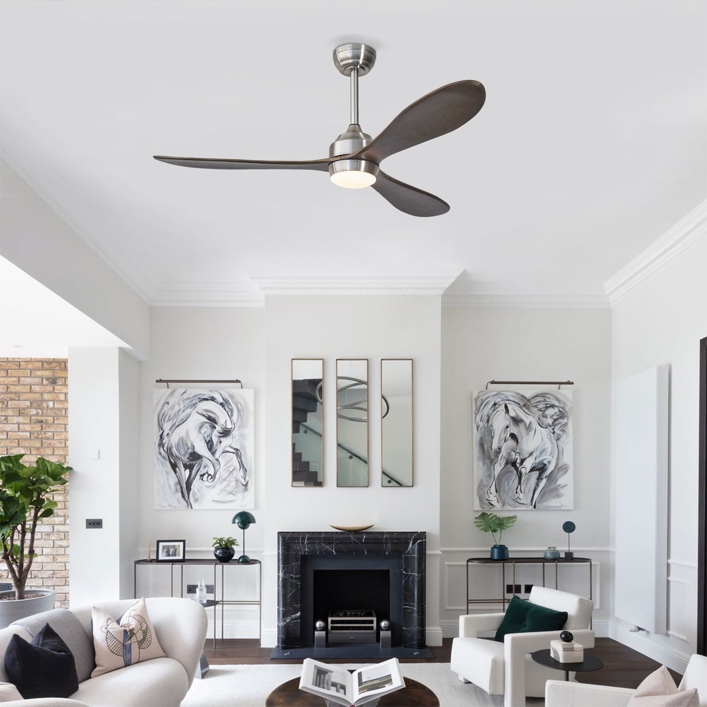 52" Nickel Solid Wood Ceiling Fan with Remote - view 3