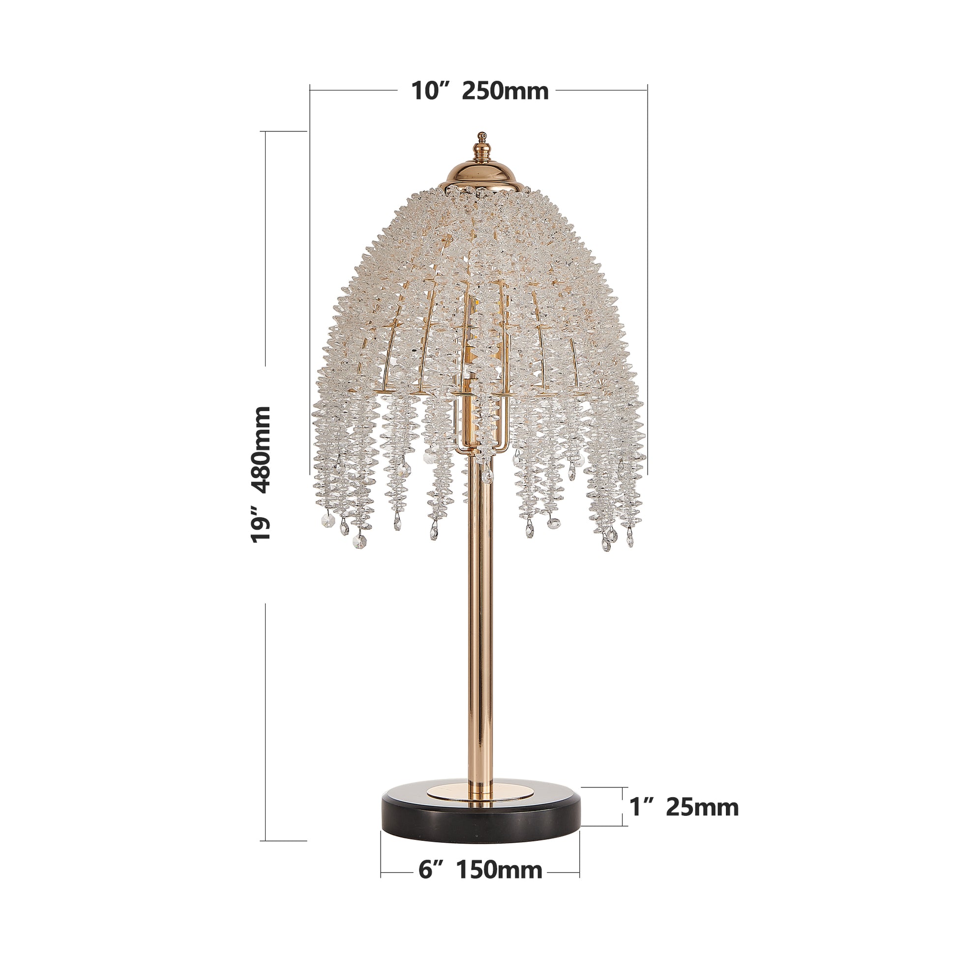19"H Gold Waterfall Crystal Table Lamp with Marble Base - view 8