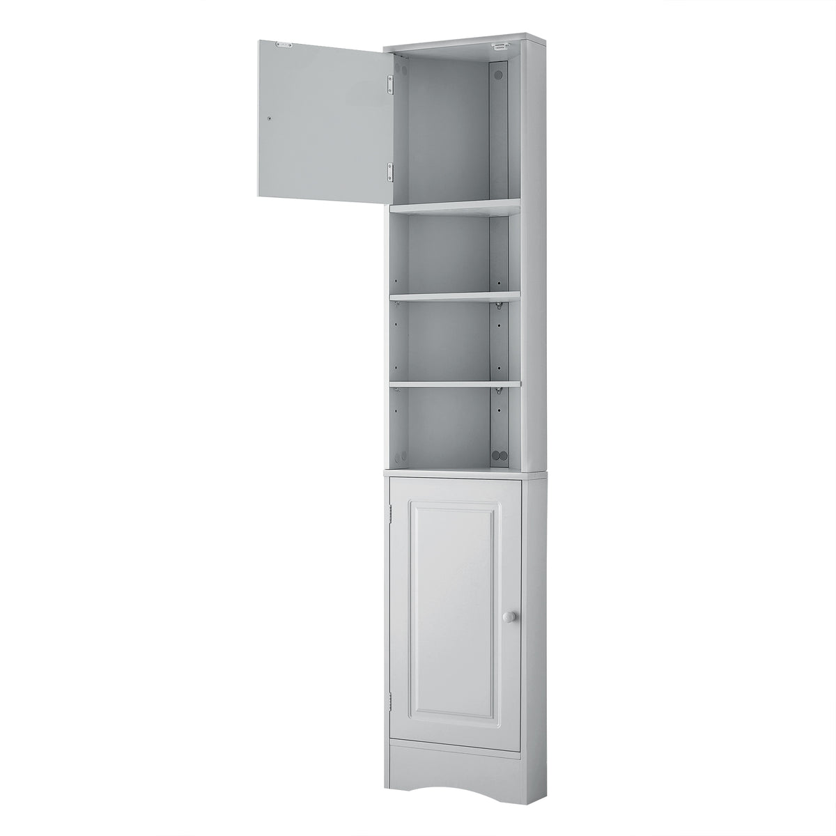 67" Gray Slim Corner Cabinet with 2 Doors and Open Shelves